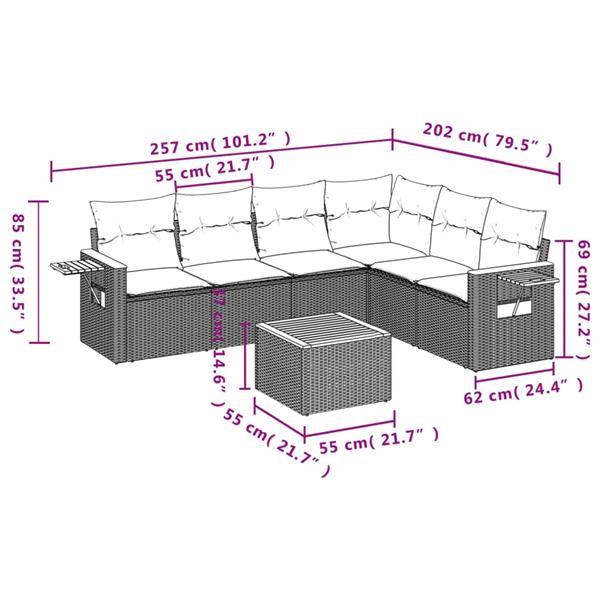 Grote foto vidaxl 7 delige loungeset met kussens poly rattan zwart tuin en terras tuinmeubelen