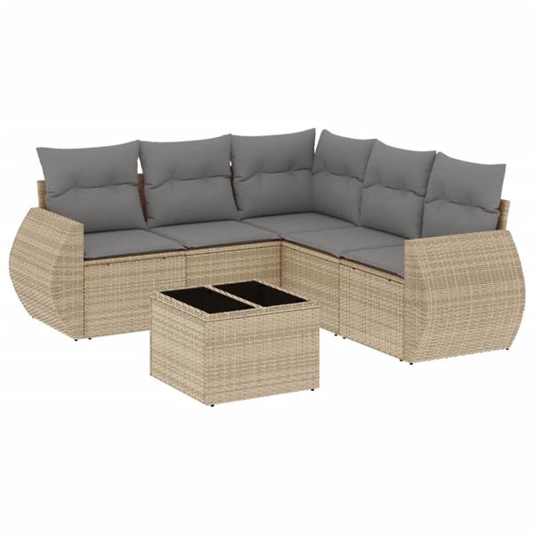 Grote foto vidaxl 6 delige loungeset met kussens poly rattan beige tuin en terras tuinmeubelen