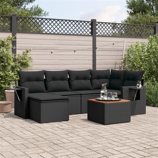 Grote foto vidaxl 7 delige loungeset met kussens poly rattan zwart tuin en terras tuinmeubelen