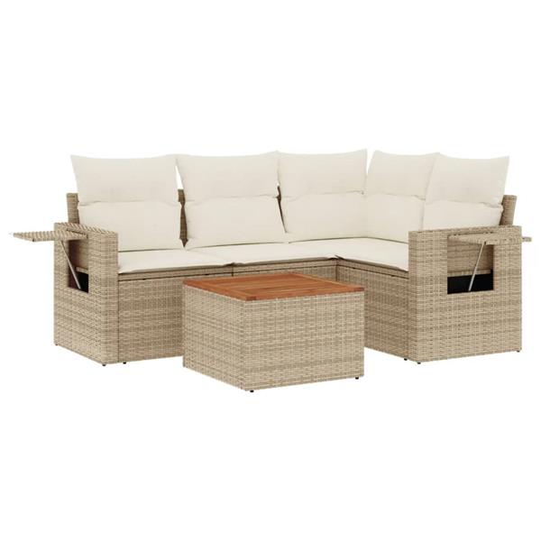 Grote foto vidaxl 5 delige loungeset met kussens poly rattan beige tuin en terras tuinmeubelen