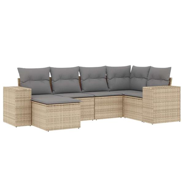 Grote foto vidaxl 6 delige loungeset met kussens poly rattan beige tuin en terras tuinmeubelen