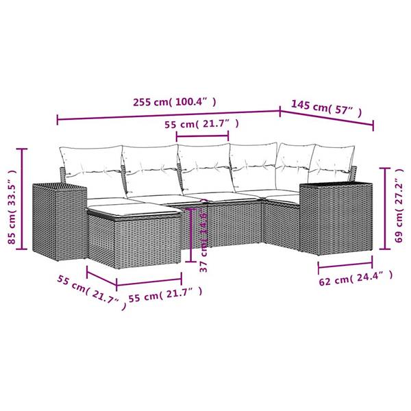 Grote foto vidaxl 6 delige loungeset met kussens poly rattan beige tuin en terras tuinmeubelen