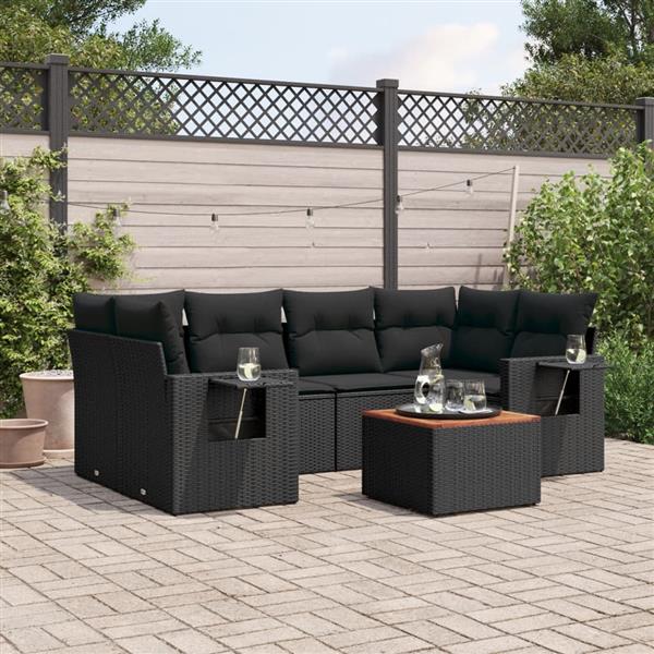 Grote foto vidaxl 7 delige loungeset met kussens poly rattan zwart tuin en terras tuinmeubelen