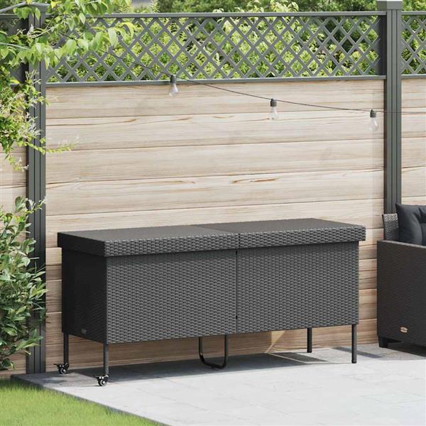 Grote foto vidaxl tuinbox met wielen 160x55x75 cm poly rattan zwart tuin en terras overige tuin en terras