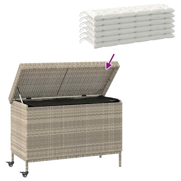 Grote foto vidaxl tuinbox met wielen 110x55x73 cm poly rattan lichtgrijs tuin en terras overige tuin en terras