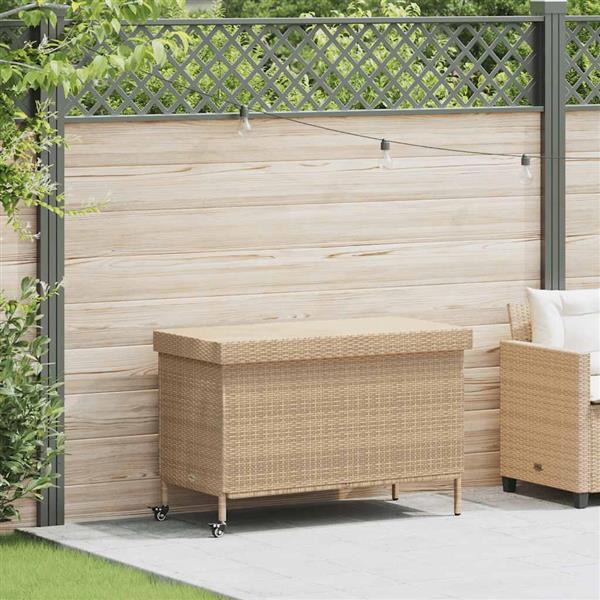 Grote foto vidaxl tuinbox met wielen 110x55x73 cm poly rattan gemengd beige tuin en terras overige tuin en terras