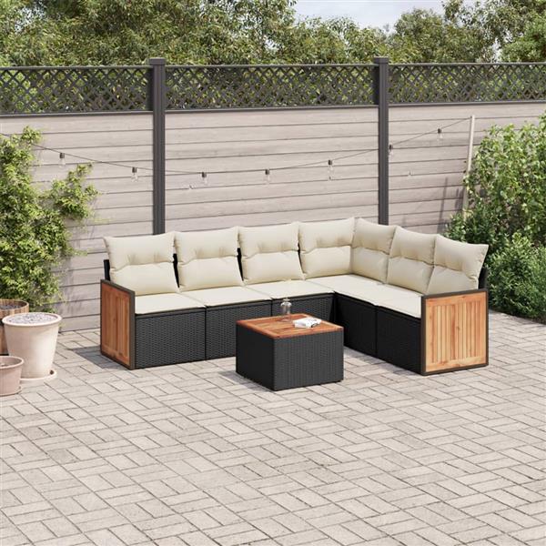 Grote foto vidaxl 7 delige loungeset met kussens poly rattan zwart tuin en terras tuinmeubelen