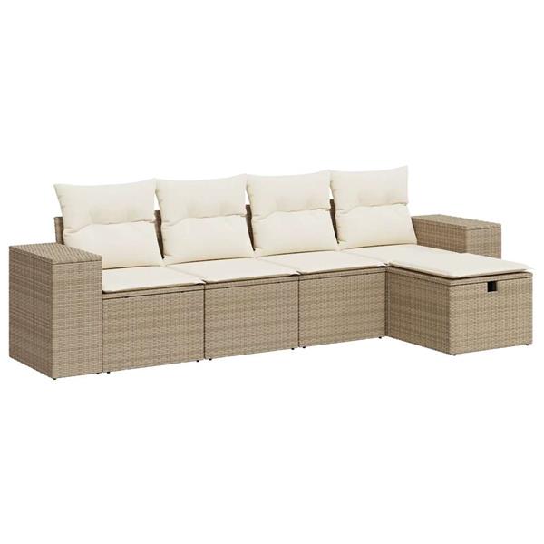 Grote foto vidaxl 5 delige loungeset met kussens poly rattan beige tuin en terras tuinmeubelen