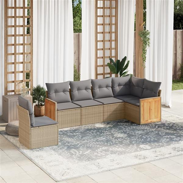 Grote foto vidaxl 6 delige loungeset met kussens poly rattan beige tuin en terras tuinmeubelen