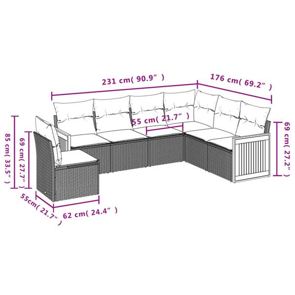 Grote foto vidaxl 6 delige loungeset met kussens poly rattan beige tuin en terras tuinmeubelen