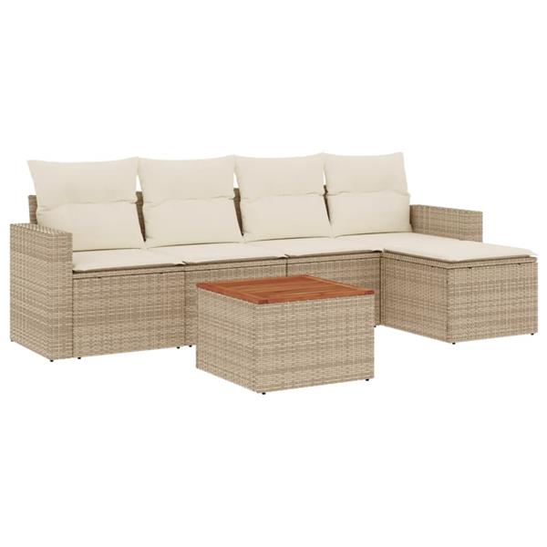 Grote foto vidaxl 6 delige loungeset met kussens poly rattan beige tuin en terras tuinmeubelen