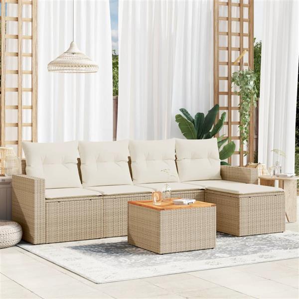 Grote foto vidaxl 6 delige loungeset met kussens poly rattan beige tuin en terras tuinmeubelen