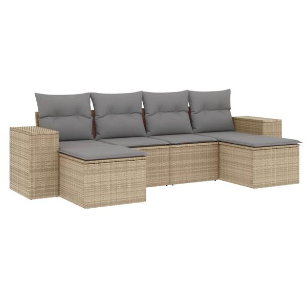 Grote foto vidaxl 6 delige loungeset met kussens poly rattan beige tuin en terras tuinmeubelen