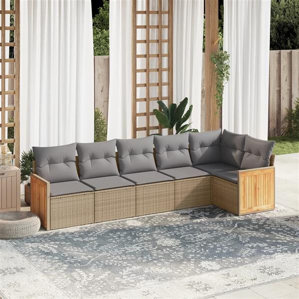 Grote foto vidaxl 6 delige loungeset met kussens poly rattan beige tuin en terras tuinmeubelen