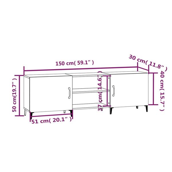 Grote foto vidaxl tv meubel 150x30x50 cm bewerkt hout zwart huis en inrichting overige