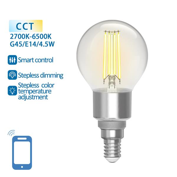 Grote foto kogellamp e14 4.5w wifi bluetooth cct 2700k 6500k smartlamp g45 warmwit daglichtwit filament huis en inrichting overige