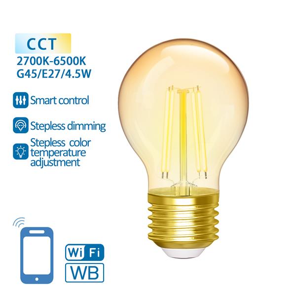 Grote foto kogellamp e27 4.5w wifi bluetooth cct 2700k 6500k smartlamp g45 warmwit daglichtwit filament huis en inrichting overige