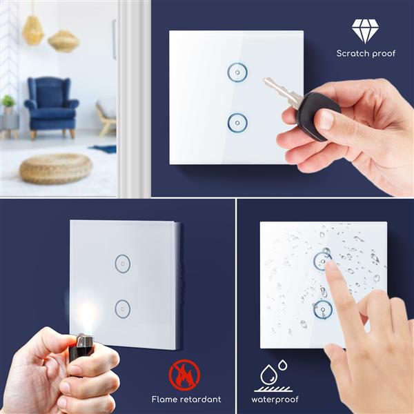 Grote foto wifi smart switch slimme schakelaar 2 lichtpunten inbouw touch bediening glas 230v 10a huis en inrichting overige