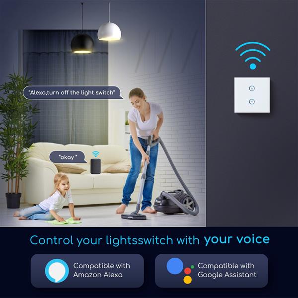 Grote foto wifi smart switch slimme schakelaar 2 lichtpunten inbouw touch bediening glas 230v 10a huis en inrichting overige