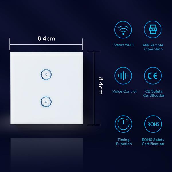 Grote foto wifi smart switch slimme schakelaar 2 lichtpunten inbouw touch bediening glas 230v 10a huis en inrichting overige