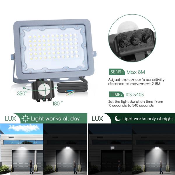 Grote foto buitenlamp grijs led 50w 450w halogeen schijnwerper ir sensor daglichtwit 6500k waterdicht i doe het zelf en verbouw gereedschappen en machines