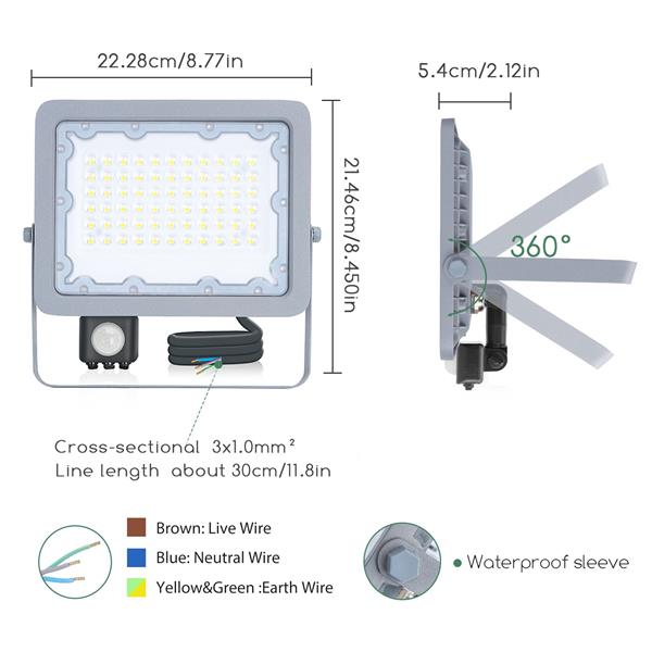 Grote foto buitenlamp grijs led 50w 450w halogeen schijnwerper ir sensor daglichtwit 6500k waterdicht i doe het zelf en verbouw gereedschappen en machines