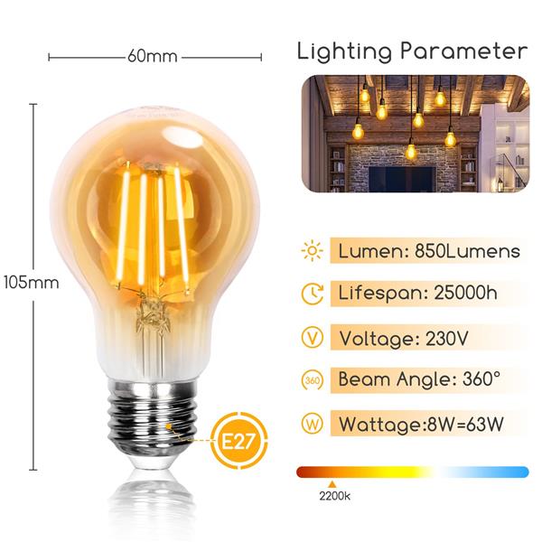 Grote foto gloeilamp e27 10 stuks led 8w 63w warmwit 850 lumen 2200k amber glas huis en inrichting overige