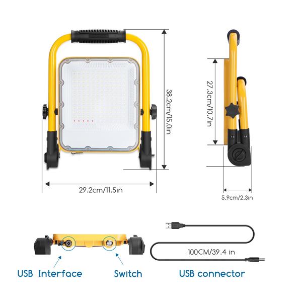 Grote foto bouwlamp werklicht oplaadbaar usb led 100w 250w schijnwerper daglichtwit 6500k 3 standen doe het zelf en verbouw gereedschappen en machines