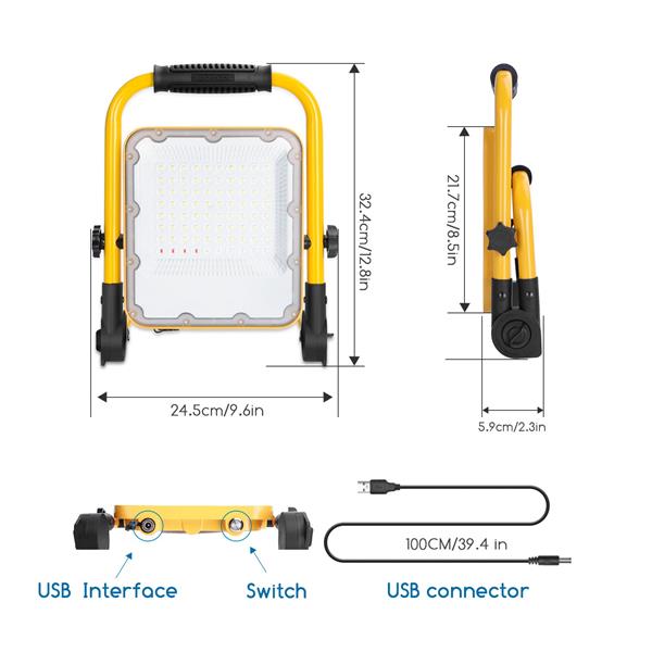 Grote foto bouwlamp werklicht oplaadbaar usb led 50w 150w schijnwerper daglichtwit 6500k 3 standen doe het zelf en verbouw gereedschappen en machines