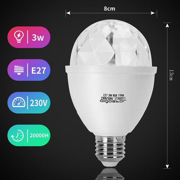 Grote foto discolamp met e27 fitting led 3w rgb meerkleurig draaiend huis en inrichting overige