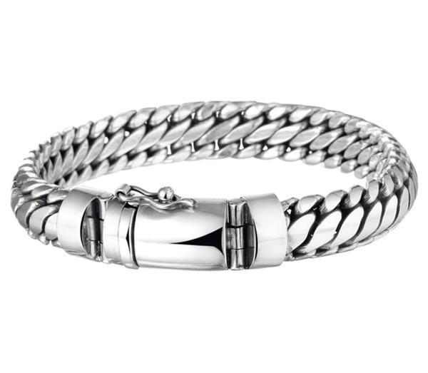 Grote foto robuuste solide schakelarmband van zilver 10 mm 22 cm kleding dames sieraden