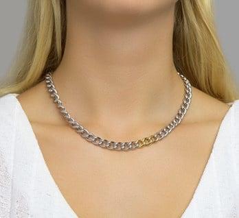 Grote foto zilveren gourmet collier met gouden schakels kleding dames sieraden