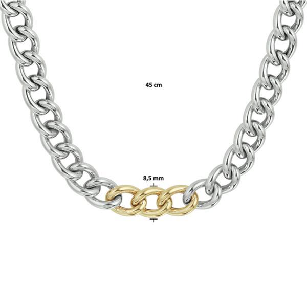Grote foto zilveren gourmet collier met gouden schakels kleding dames sieraden