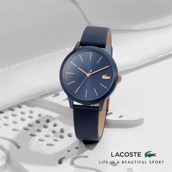 Grote foto lacoste donkerblauw 12.12 dames horloge met zwart leder kleding dames horloges