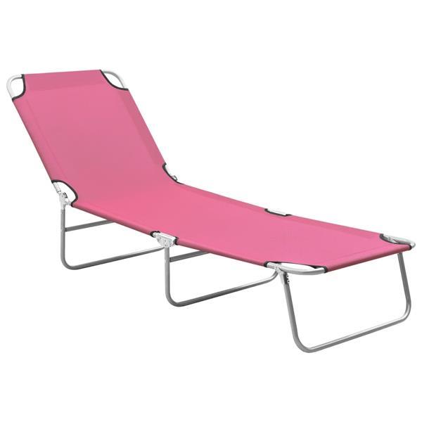 Grote foto vidaxl chaise longue pliable acier et tissu rose tuin en terras tuinmeubelen