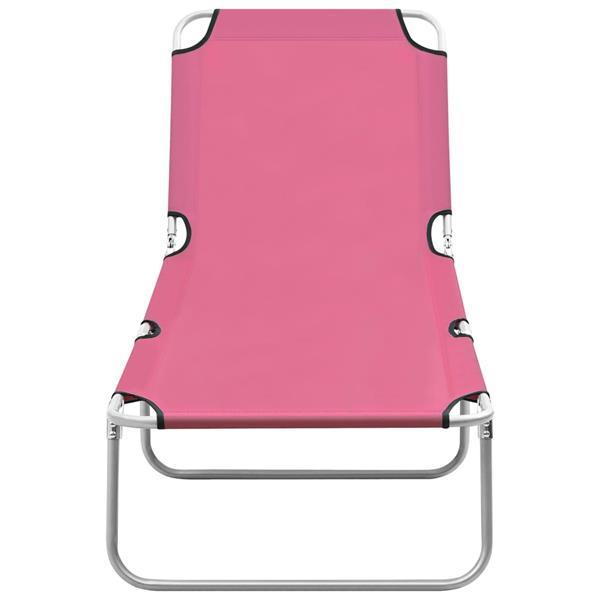 Grote foto vidaxl chaise longue pliable acier et tissu rose tuin en terras tuinmeubelen