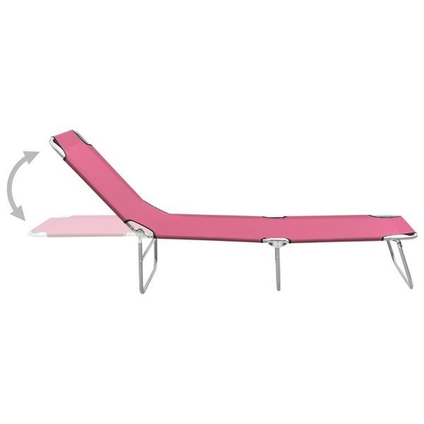 Grote foto vidaxl chaise longue pliable acier et tissu rose tuin en terras tuinmeubelen