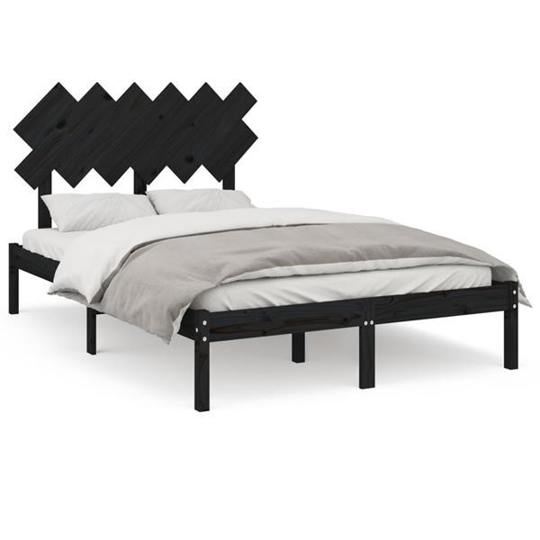 Grote foto vidaxl cadre de lit noir 135x190 cm double bois massif huis en inrichting bedden