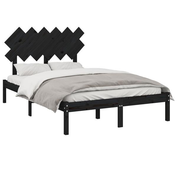 Grote foto vidaxl cadre de lit noir 135x190 cm double bois massif huis en inrichting bedden