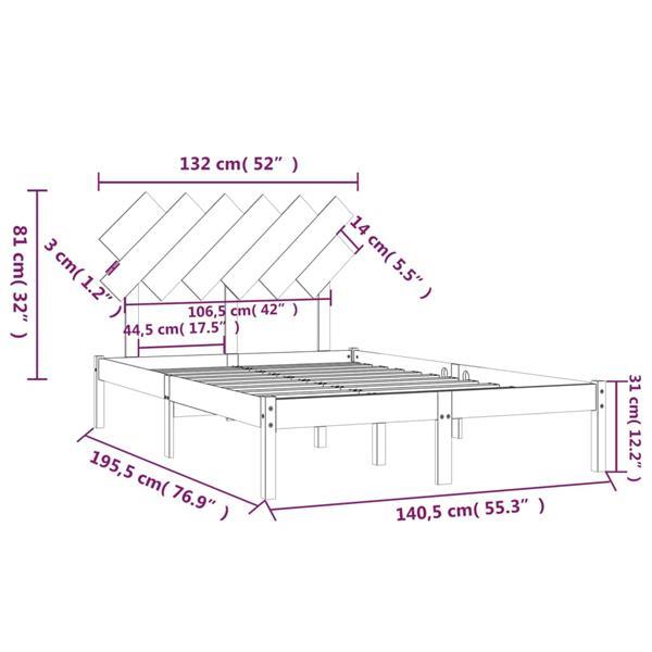 Grote foto vidaxl cadre de lit noir 135x190 cm double bois massif huis en inrichting bedden