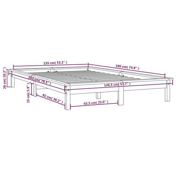 Grote foto vidaxl cadre de lit marron miel 135x190 cm bois de pin massi huis en inrichting bedden