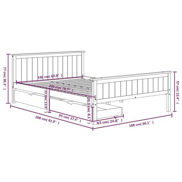 Grote foto vidaxl bedframe met 2 lades 160x200 cm massief grenenhout do huis en inrichting bedden