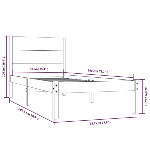 Grote foto vidaxl cadre de lit bois de pin massif 90x200 cm huis en inrichting bedden