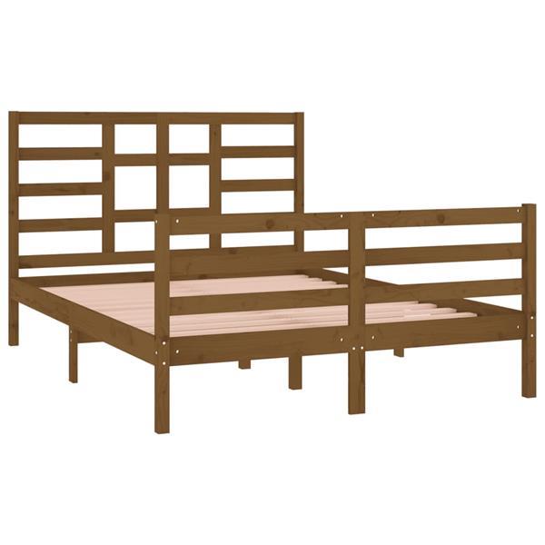 Grote foto vidaxl cadre de lit marron miel bois massif 135x190 cm doubl huis en inrichting bedden