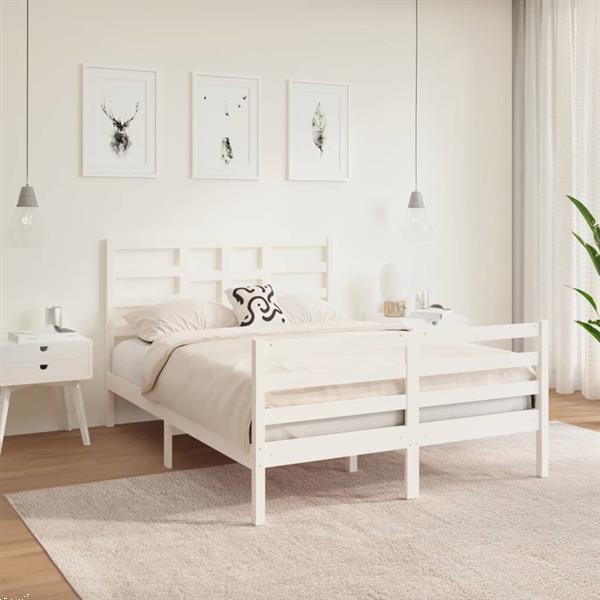 Grote foto vidaxl cadre de lit blanc bois massif 135x190 cm double huis en inrichting bedden