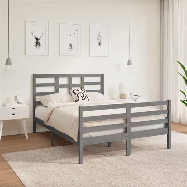 Grote foto vidaxl cadre de lit gris bois massif 120x190 cm petit double huis en inrichting bedden