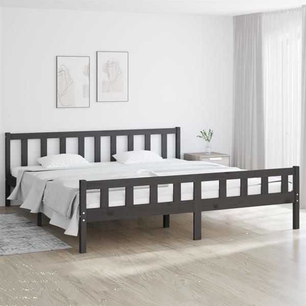 Grote foto vidaxl cadre de lit gris bois massif 180x200 cm super king huis en inrichting bedden