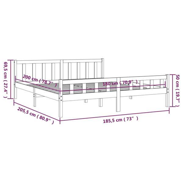 Grote foto vidaxl cadre de lit gris bois massif 180x200 cm super king huis en inrichting bedden