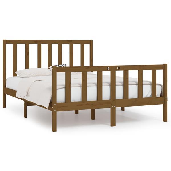 Grote foto vidaxl cadre de lit marron miel bois massif 135x190 cm doubl huis en inrichting bedden