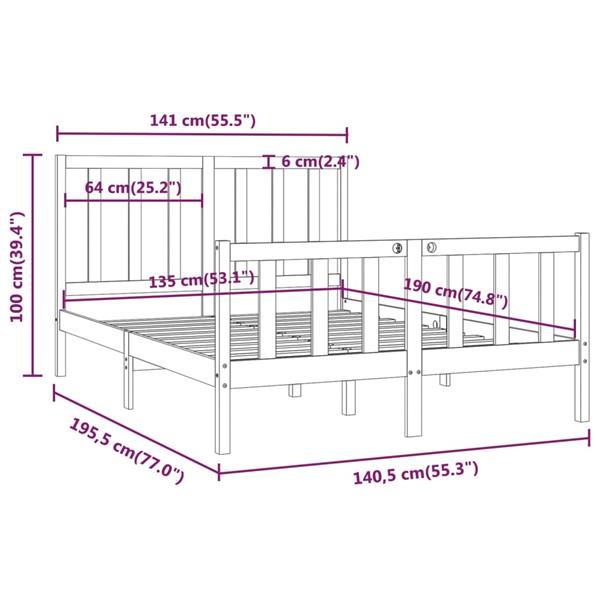 Grote foto vidaxl cadre de lit marron miel bois massif 135x190 cm doubl huis en inrichting bedden